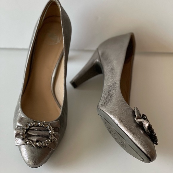 Nurture Julee Silver Gray Pumps Heels Rhinestone Bow Heels Shoes, Sz 8M - Picture 7 of 15